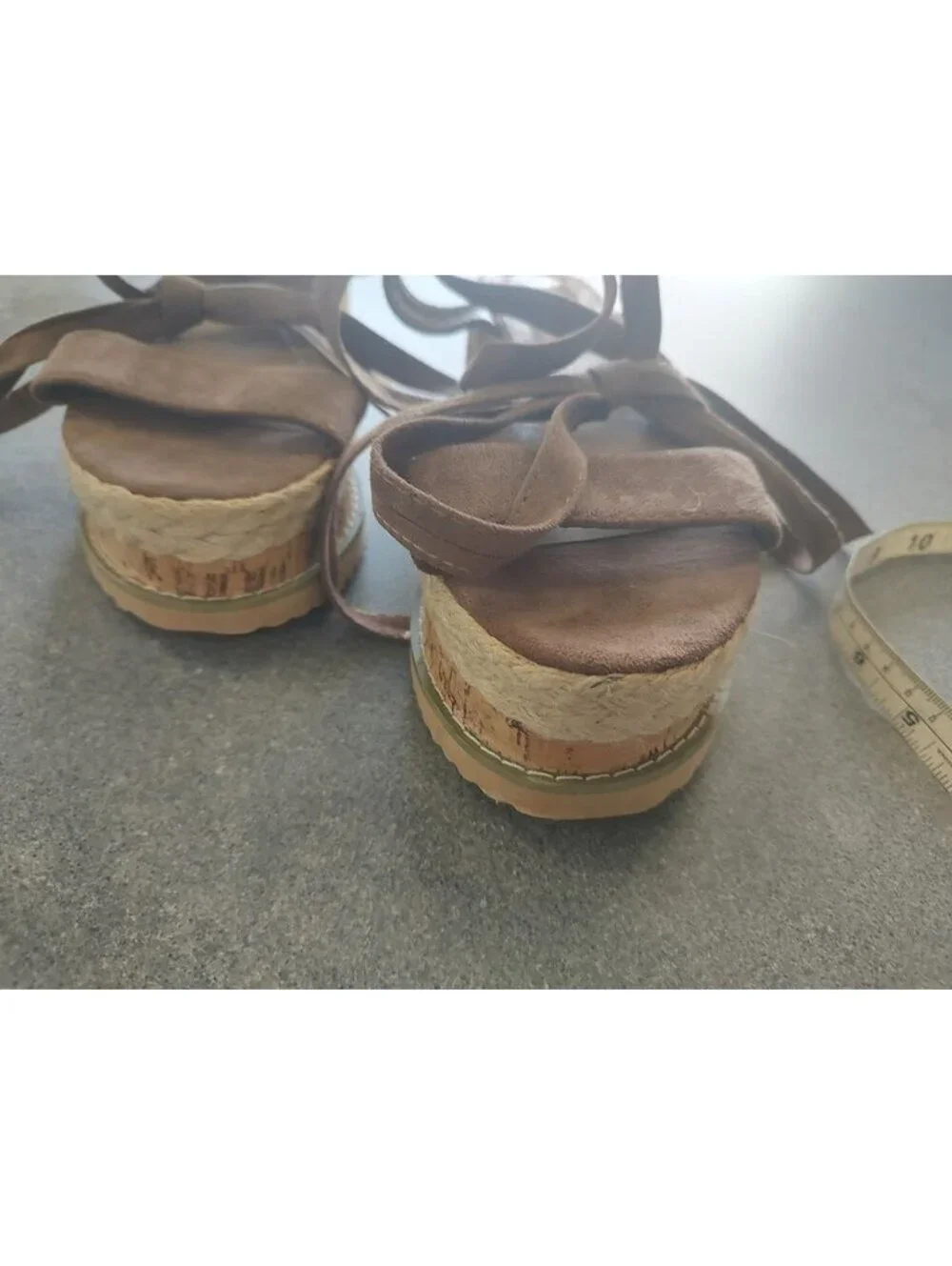 Retro Brown Strappy Cork Platform Wedge Ankle Tie Sandals 6 Boho Summer Festival